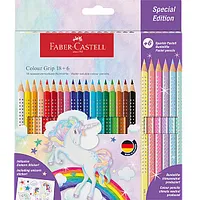 Trīsstūrveida akvareļu zīmuļi Faber-Castell Colour Grip Unicorn 186 krāsas 557164
