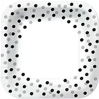 E Confetti Silver Black Kvadrātv. Papīra Šķīvji 23X23Cm 10Gb, 0.175Kg/Iep 435748
