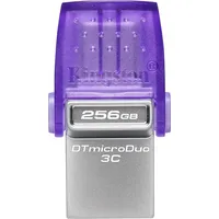 Kingston Technology Datatraveler microDuo 3C Usb flash drive 256 Gb Type-A / Type-C 3.2 Gen 1 3.1 Stainless steel, Purple Dtduo3Cg3/256Gb