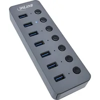 Inline Hub Usb 3.2 Gen.1 hub, 7-Port, with switch, aluminium, grey, power supply unit 35395D
