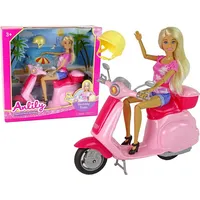 Lean Cars Lalka Anlily na Różowym Skuterze Blond Włosy Kask Art726904