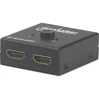 Manhattan Hdmi Switch 2-Port, 4K30Hz, Bi-Directional, Black, Displays output from x1 source to x2 Hd displays Same both or Connects sources display, Manual Selection, No external power required, 3 Year Warrant 207850