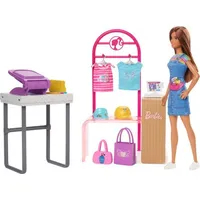 Mattel Lalka Barbie Projektantka mody Zestaw z lalką, stojakiem, przyrządem do tworzenia wzorów i akcesoriami Hkt78