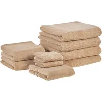Beliani Komplet 9 ręczników bawełnianych frotte beżowy Mitiaro Lumarko 356062 Bel