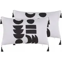 Beliani Lumarko 2 poduszki dekoracyjne w geometryczny wzór 30 x 50 cm białe z czarnym Liriope 299941 Bel
