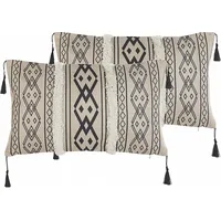 Beliani Lumarko 2 poduszki dekoracyjne w geometryczny wzór 30 x 50 cm beżowe z czarnym Pulmonaria 299999 Bel