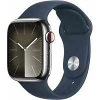 Apple Smartwatch Watch Series 9 Gps  Cellular, 41Mm Koperta ze stali nierdzewnej w kolorze srebrnym z paskiem sportowym sztormowego błękitu - S/M Mrj23Qp/A