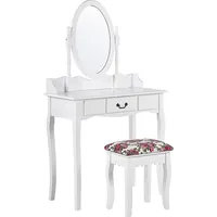Beliani Toaletka 1 szuflada owalne lustro i stołek biała Soleil 231855