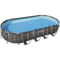 Bestway Power Steel Frame Pool Set, 732 cm x 366 122 cm, swimming pool Dark brown/blue, wood decor, with filter pump 5611T