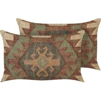 Beliani 2 jutowe poduszki dekoracyjne geometryczny wzór 30 x 50 cm wielokolorowe Cumbum Lumarko 366820 Bel