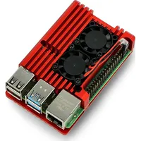 Justpi Obudowa justPi do Raspberry Pi 4B - aluminiowa z dwoma wentylatorami czerwona Ods-15690