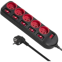 Maclean Mce204 power extension 1.5 m 5 Ac outlets Indoor Black, Red