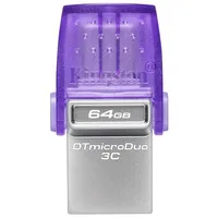 Kingston Technology Datatraveler microDuo 3C Usb flash drive 64 Gb Type-A / Type-C 3.2 Gen 1 3.1 Purple, Stainless steel Dtduo3Cg3/64Gb