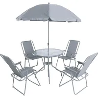 Saska Garden Zestaw mebli ogrodowych okrągły stół 4 krzesła i parasol ciemny szary 1032757