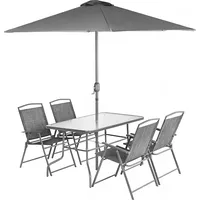 Saska Garden Zestaw mebli ogrodowych stół 4 krzesła i parasol szary 1048871