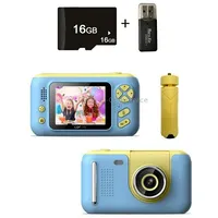 2.4 Inch Children Hd Reversible Photo Slr Camera, Color Yellow Blue  16G Memory Card Reader