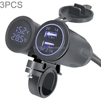 3 Pcs Dual Usb 3.1A Car Charger 9-30V with Temperature Voltage HolderBlue Light