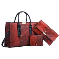 5168-1 3 In 1 Snakeskin Pattern Fashion Diagonal HandbagRed