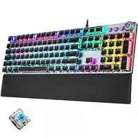 Aula F2088 108 Keys Mixed Light Plating Punk Mechanical Blue Switch Wired Usb Gaming Keyboard with Metal ButtonSilver