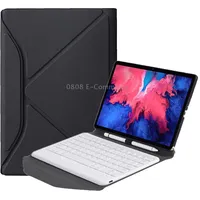 Bm12 Diamond Texture Detachable Bluetooth Keyboard Leather Tablet Case with Pen Slot  Triangular Back Support For Lenovo Pad Plus 11 inch Tb-J607F / Tab P11 Tb-J606FBlack White