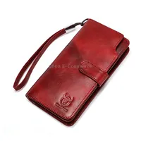 Bull Captain 028 Man Leather Long Buckle Wallet Retro Cowhide Multi-Function Red