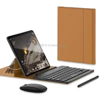 For Google Pixel Fold Gkk Gear Adjustment Bluetooth Keyboard with Pen  Mouse Leather CaseBrown