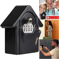Hut Shape Password Lock Storage Box Security Wall Cabinet Safety Box, with 1 KeyBlack