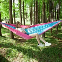 Portable Outdoor Parachute Hammock with Mosquito Nets Pink Blue