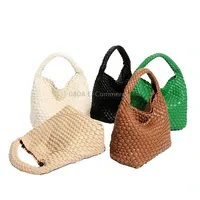 Pu Leather Hand-Woven Handbag 2 in 1 Single-Shoulder Messenger BagBlack