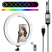 Puluz 11.8 inch 30Cm Rgb Dimmable Led Dual Color Temperature Curved Diffuse Light Ring Vlogging Selfie Photography Video Lights with Tripod Ball Head  Phone Clamp Remote ControlBlack