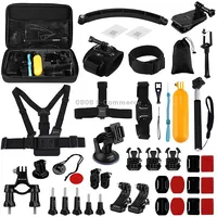 Puluz 50 in 1 Accessories Total Ultimate Combo Kits with Eva Case Chest Strap  Suction Cup Mount 3-Way Pivot Arms J-Hook Buckle Wrist Helmet Extendable Monopod Surface Mounts Tripod Adapters Storage Bag Handlebar for Gopro Hero11 Black / Hero10 Gop