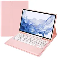 T800B Pen Slot Detachable Bluetooth Keyboard Leather Tablet Case For Samsung Galaxy Tab S8/S7/S7 FePink