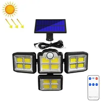 Tg-Ty085 Solar 4-Head Rotatable Wall Light with Remote Control Body Sensing Outdoor Waterproof Garden Lamp, Style 198 Cob Separated