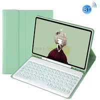 Yt098B Detachable Candy Color Skin Feel Texture Round Keycap Bluetooth Keyboard Leather Case For iPad Air 4 10.9 2020 / 5 2022 Light Green