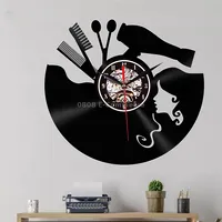 12 Inch Vinyl Record Wall Clock Haircut Girl 3D Retro Living Room Decoration Quartz Clock,Style Without Light