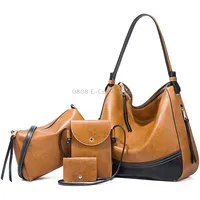 21506 4 in 1 Simple Color-Block Diagonal Handbags Fashion Large Capacity Soft Leather BagsBrown