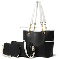 3 in 1 Ladies Simple All-Match Handbag Soft Leather Messenger BagBlack