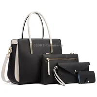 4 In 1 Fashion Color-Block Messenger Handbag Large-Capacity BagBlack