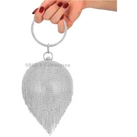 Diamond Tassel Women Party Metal Crystal Clutches Evening Bags Wedding Bag Bridal Shoulder HandbagSilver