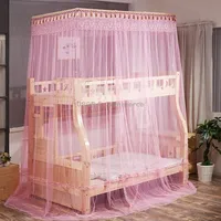 Double-Layer Bunk Bed Telescopic Support Floor-To-Child Mosquito Net, Size90X190 cm Pink