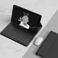 For Lenovo Tab M10 Plus 10.6 3Rd Gen 2022 Ym-Lx106 Round Key Detachable Bluetooth Tablet Keyboard Leather Case with MouseBlack