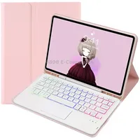 For Samsung Galaxy Tab A8 10.5 2021 A08B-As Candy Color Backlight Bluetooth Keyboard Leather Tablet CasePink