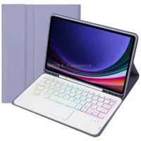 For Samsung Galaxy Tab S9 Fe Candy Color Touch Backlight Bluetooth Keyboard Leather Tablet Case with Pen HolderPurple