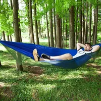Portable Outdoor Camping Full-Automatic Nylon Parachute Hammock with Mosquito Nets, Size  290 x 140Cm Blue
