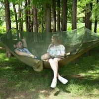 Portable Outdoor Camping Full-Automatic Nylon Parachute Hammock with Mosquito Nets, Size  250 x 120Cm Army Green