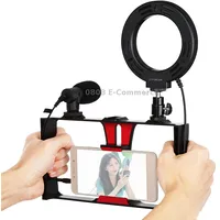 Puluz 3 in 1 Vlogging Live Broadcast Smartphone Video Rig  Microphone 4.7 inch 12Cm Ring Led Selfie Light Kits with Cold Shoe Tripod Head for iPhone, Galaxy, Huawei, Xiaomi, Htc, Lg, Google, and Other SmartphonesRed