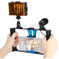 Puluz 3 in 1 Vlogging Live Broadcast Led Selfie Light Smartphone Video Rig Kits with Microphone  Cold Shoe Tripod Head for iPhone, Galaxy, Huawei, Xiaomi, Htc, Lg, Google, and Other SmartphonesBlue