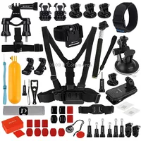 Puluz 53 in 1 Accessories Total Ultimate Combo Kits Chest Strap  Suction Cup Mount 3-Way Pivot Arms J-Hook Buckle Wrist Helmet Extendable Monopod Surface Mounts Tripod Adapters Storage Bag Handlebar for Gopro Hero11 Black / Hero10 Hero9