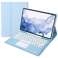 T800B-A Touch Pad Detachable Bluetooth Keyboard Leather Tablet Case For Samsung Galaxy Tab S8/S7/S7 FeSky Blue