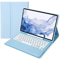 T800B Pen Slot Detachable Bluetooth Keyboard Leather Tablet Case For Samsung Galaxy Tab S8/S7/S7 FeSky Blue